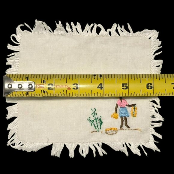 6 Vintage Caribbean Jamaican Napkins Embroidered Woman Man Basket Bananas Fringe - Picture 15 of 15